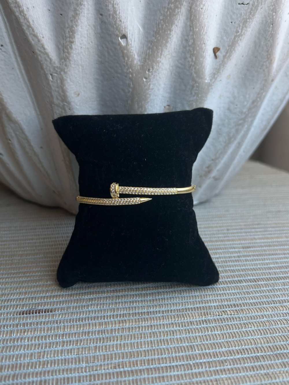 Gold Crystal Pave Nail-Style Bypass Bracelet